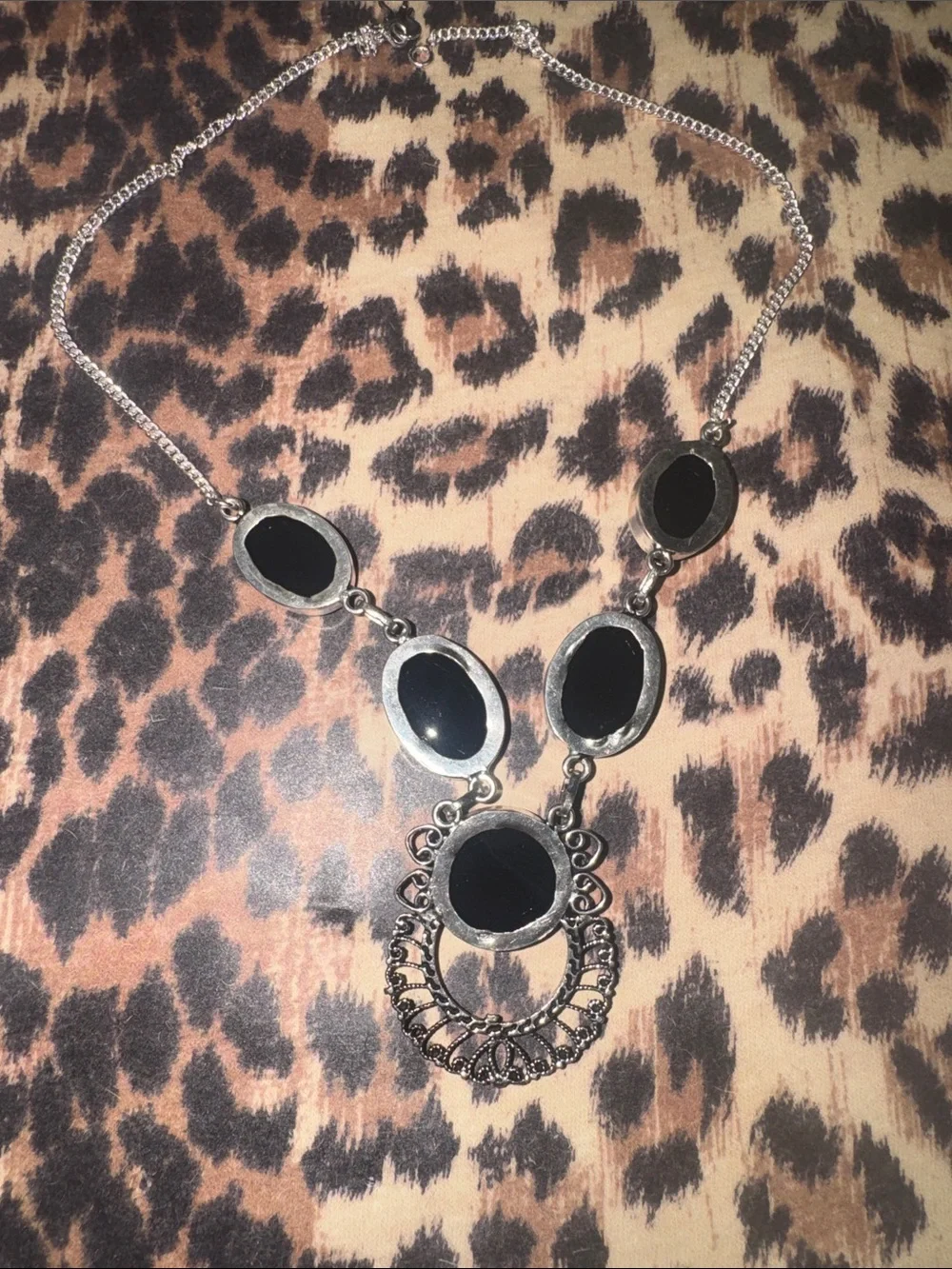 Botswana Agate & Onyx Silver Necklace